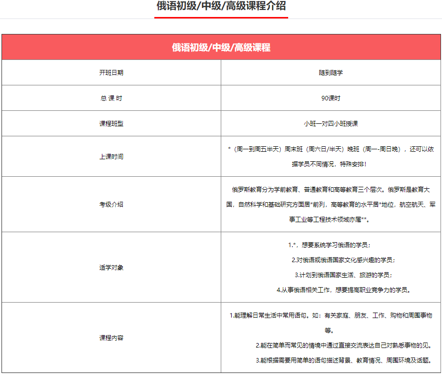 俄语课程培训